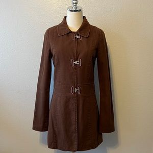 Fossil Vintage Chore Coat Brown Cotton Canvas Toggle Clasps Lined Size Small